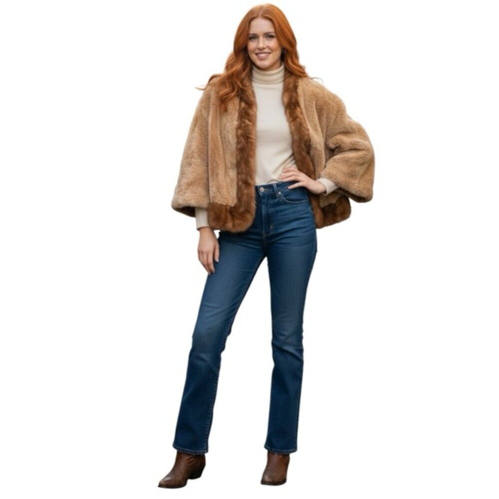 Creeds Vintage 70s Sheared Beaver Mink Cur Jacket Crop Short Soft Cape Wrap Coat